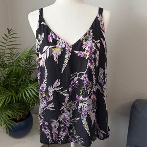 Womens White House Black Market Floral Tank Top - Black/Purple / Sz L